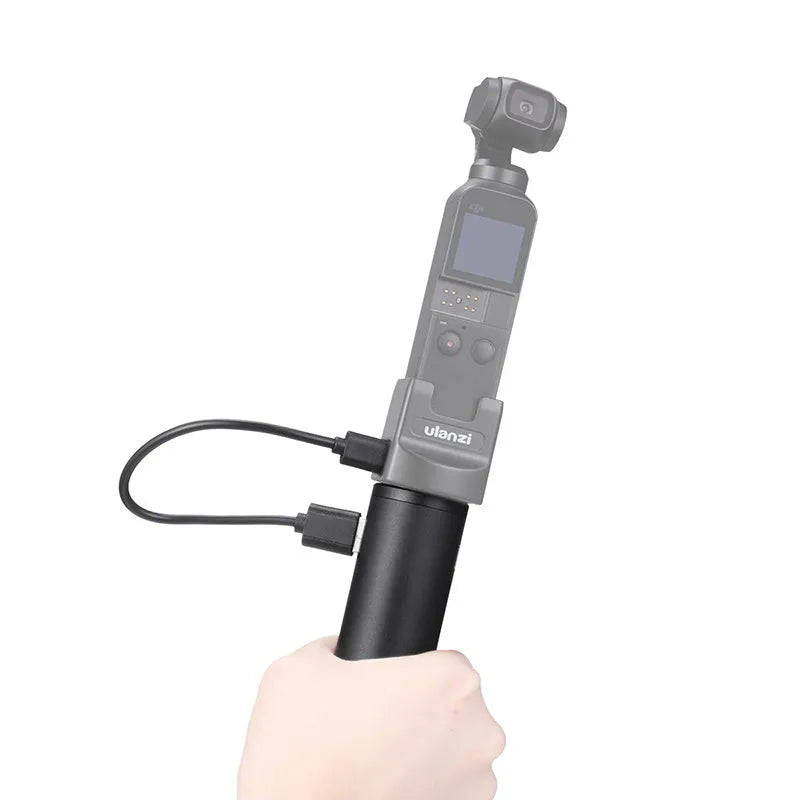 Black aluminium alloy portable power bank with a carrying handle, showing front and side views.