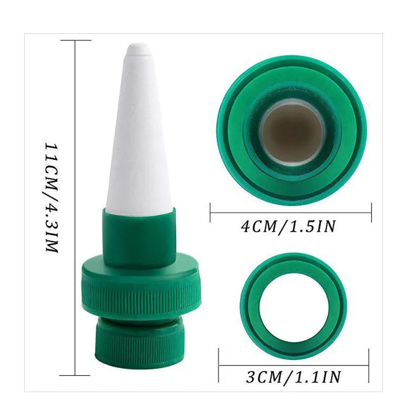 Green ceramic automatic water seepage dripper for use with a plastic cola bottle.