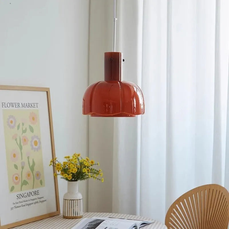 Medieval retro glass bud chandelier pendant light in a choice of six colours for dining room or bedroom