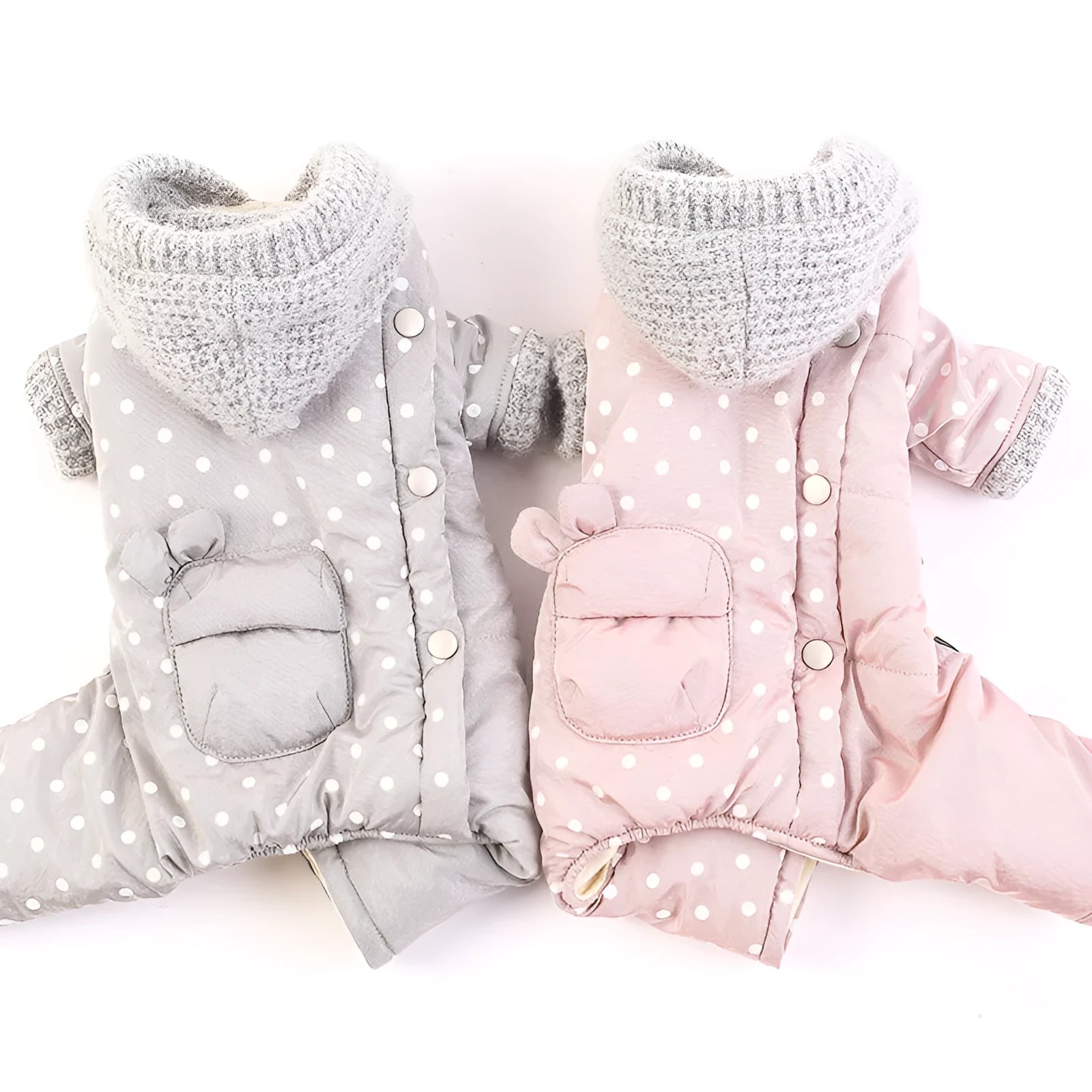 Four-legged small dog padded coat in thick cotton with loose fit, shown in grey colour option
