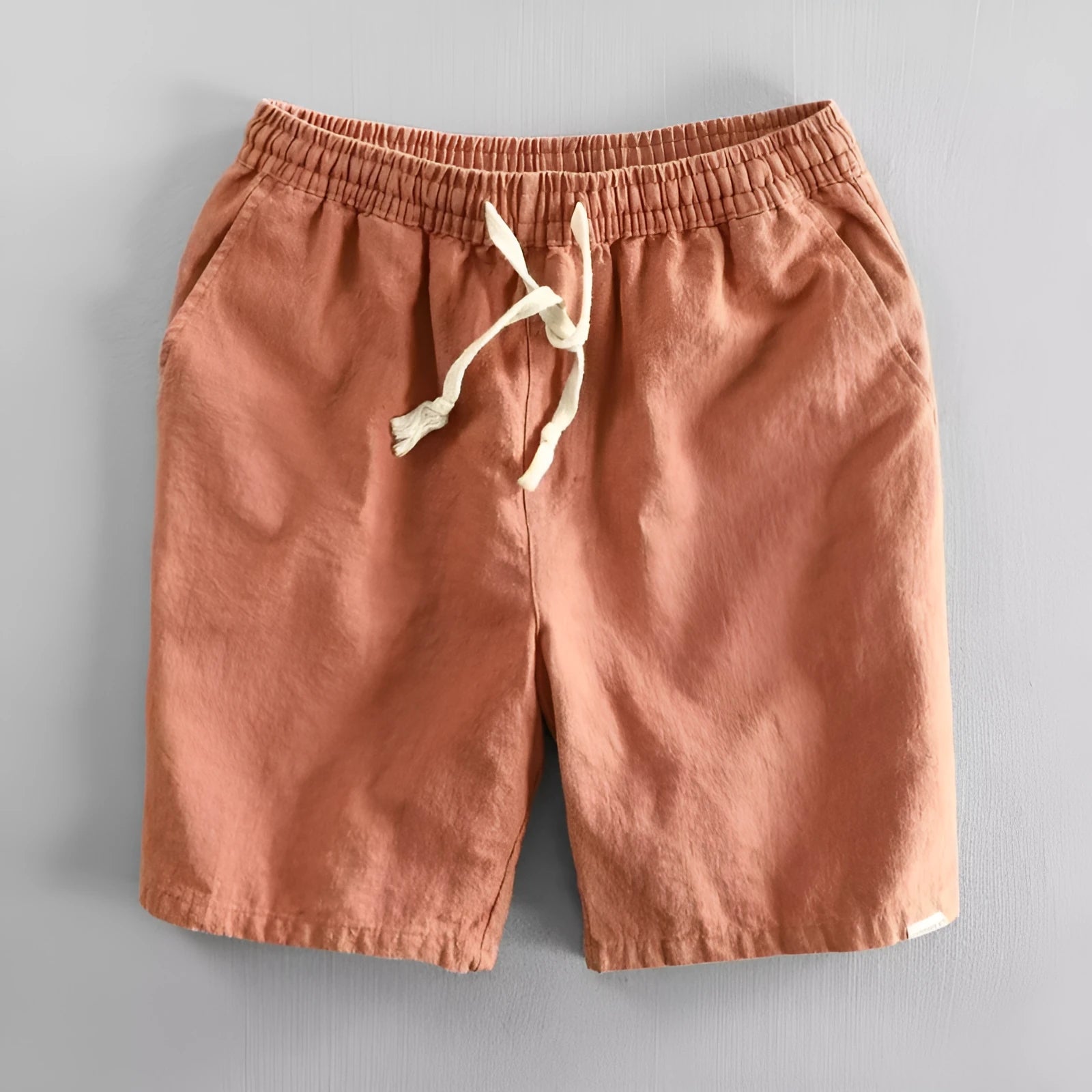 Breathable cotton linen blend casual loose shorts in gray fifth-pants style for men