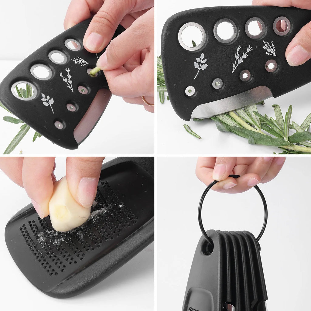 Stackable kitchen gadget set of six utensils and a brush in colour box packaging, PP and stainless steel construction
