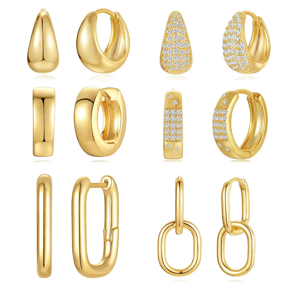 Golden electroplated copper diamond earclip earrings with geometric European styling