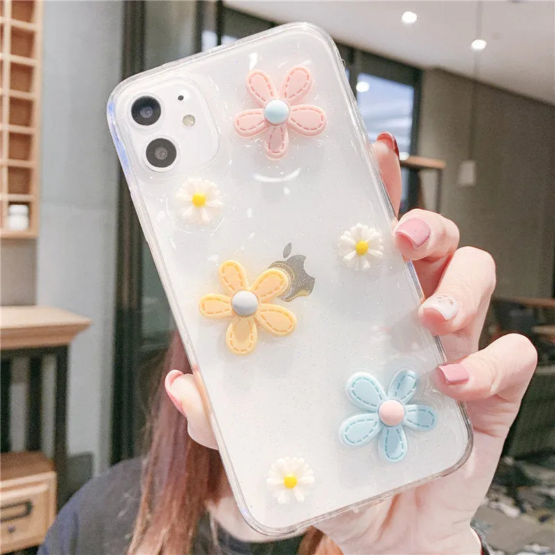 Soft rubber girl heart phone case with New Year's flowers design, compatible with various iPhone models