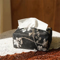 New Chinese style brocade fabric tissue box with embroidered white plum pattern, measuring 17x6.5x10cm
