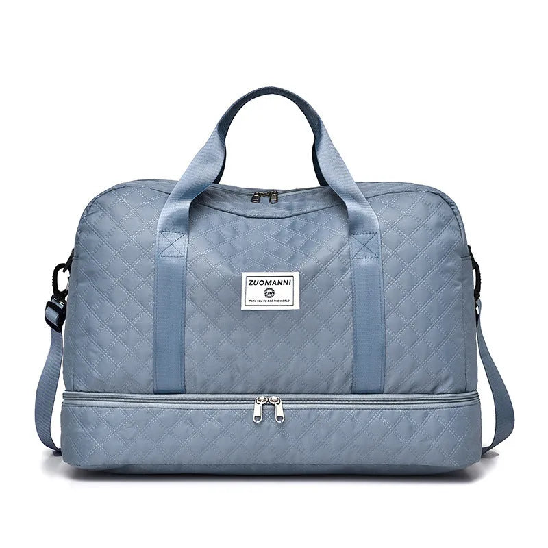 Large Oxford cloth travel bag with sewing thread detailing in solid colour options