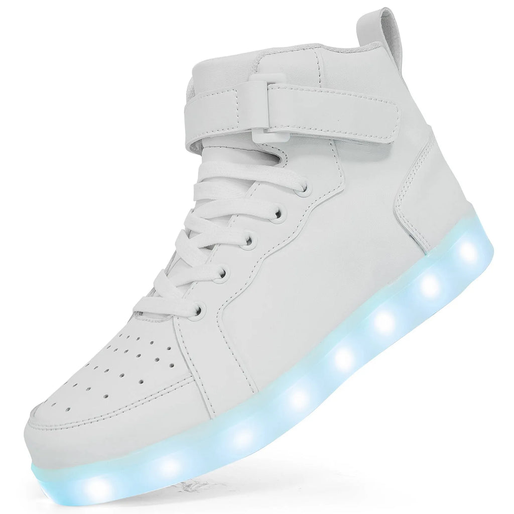 LED light-up high-top board shoes with velcro closure in multiple colour options