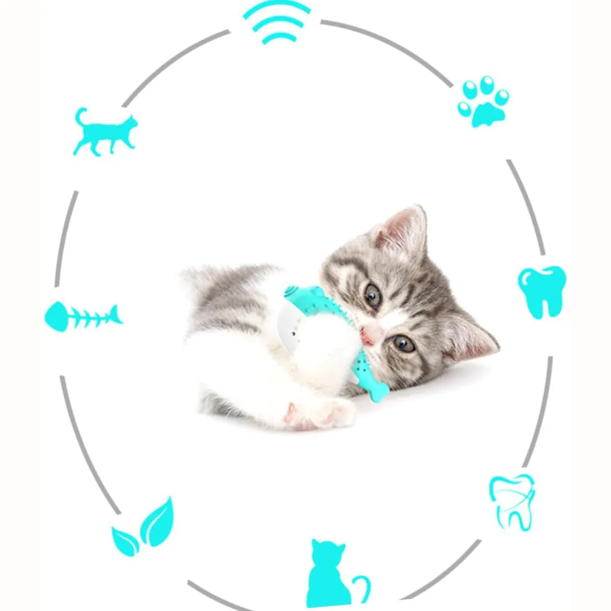 Silicone fish-shaped cat chew toy in assorted colours for dental care and play