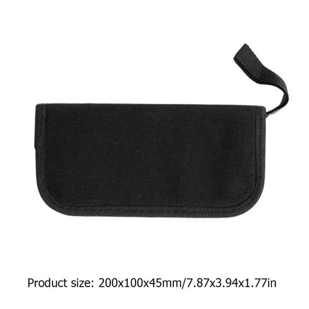 Black plastic guitar repair tool kit case open showing metal maintenance tools for guitar bass mandolin banjo