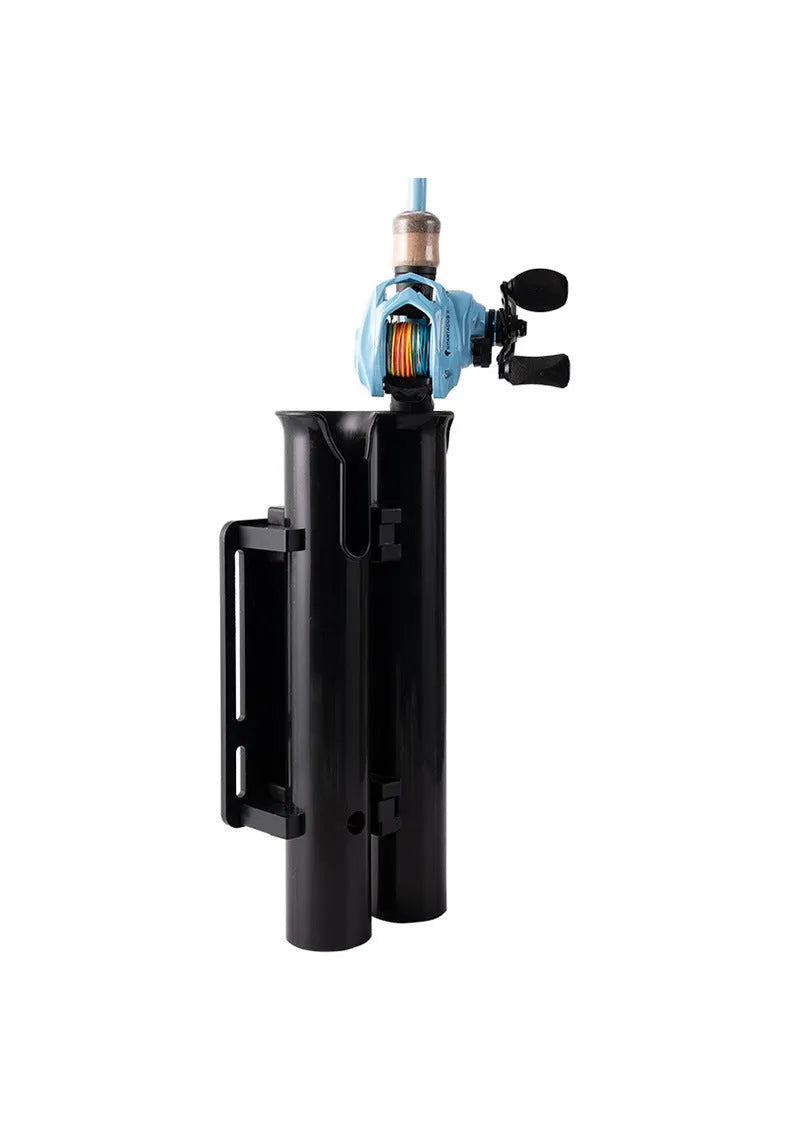 Black carbon fishing rod rack mounted on motorcycle with double-layer plastic rod frame