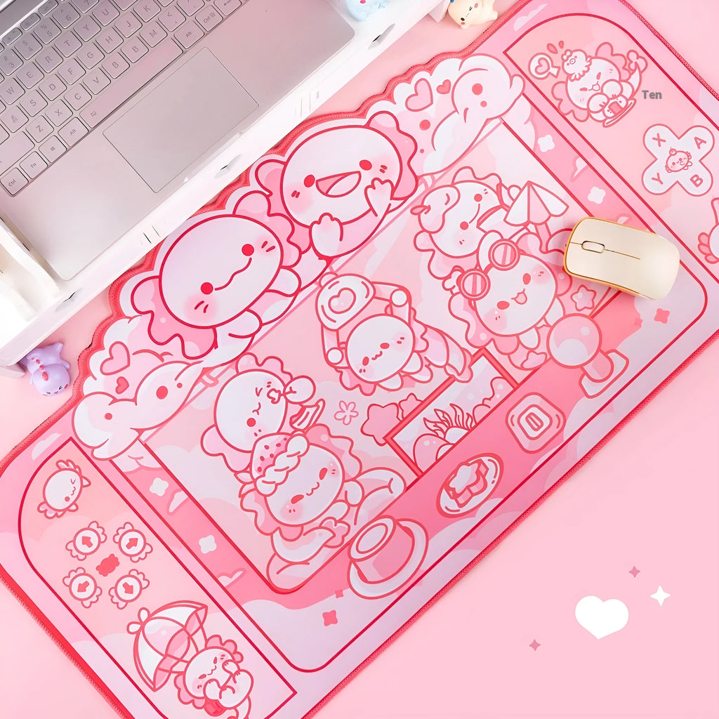 Hexagonal dragon crane machine design large mouse pad measuring 75cm by 40cm with wrist support