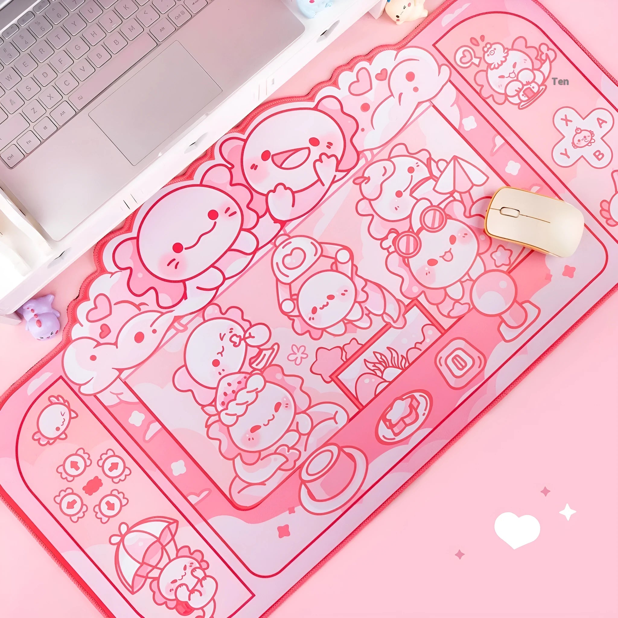 Hexagonal dragon crane machine design large mouse pad measuring 75cm by 40cm with wrist support