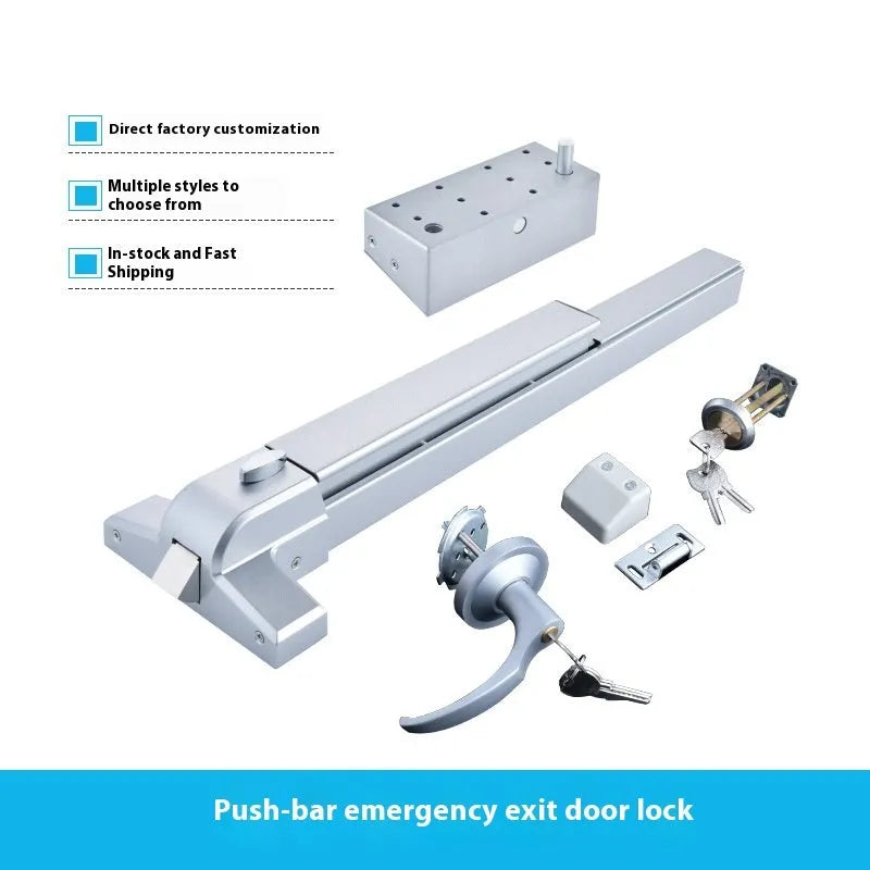Stainless steel push door lock with external handle for 65cm baked paint single doors.