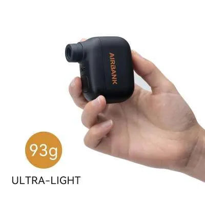 AS100 black mini electric bike pump with USB charging cable and waterproof bag