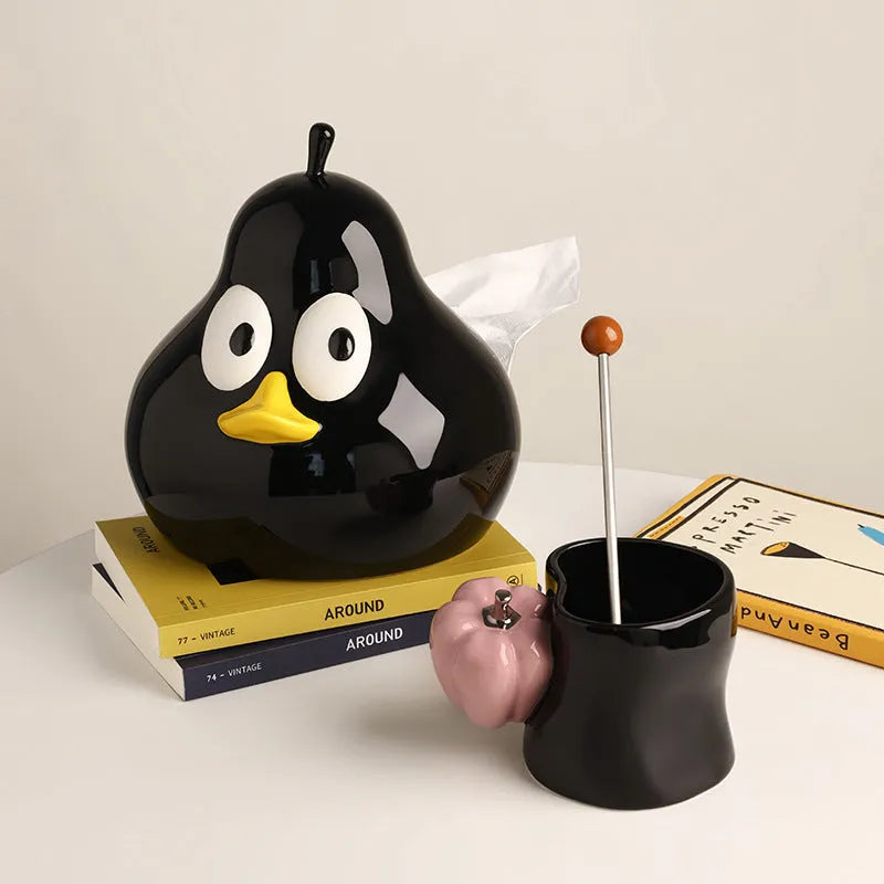 White ceramic pear-shaped tissue box holder in green colour option