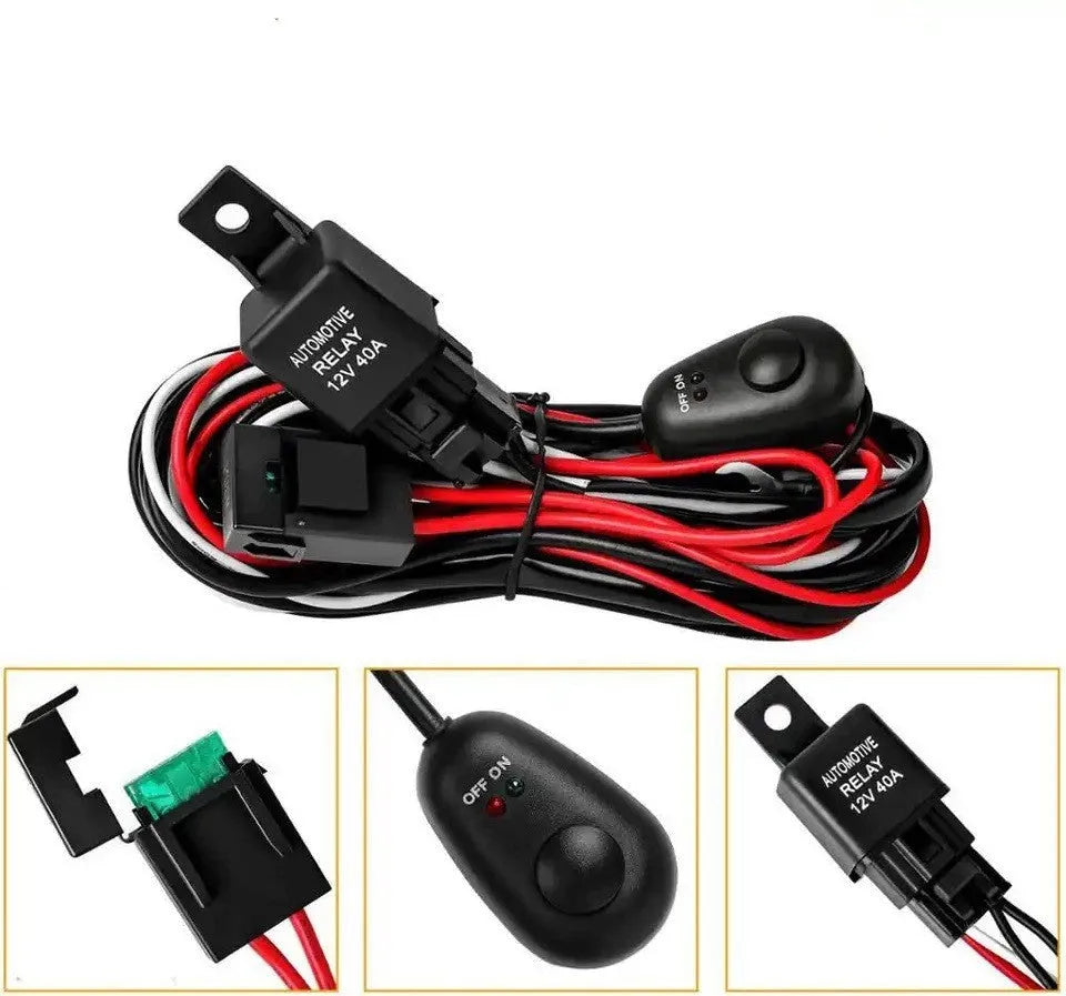 LED work light wiring harness with silicone insulation, 2 metre length, for vehicle roof spotlight installation