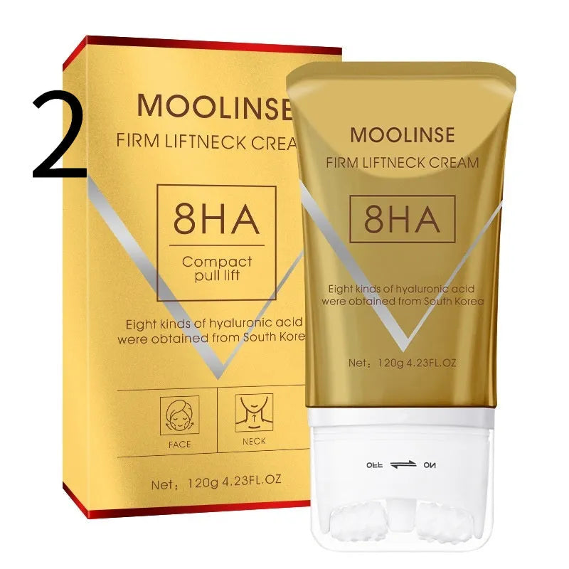 Neck moisturising cream with built-in massage roller for dry skin care