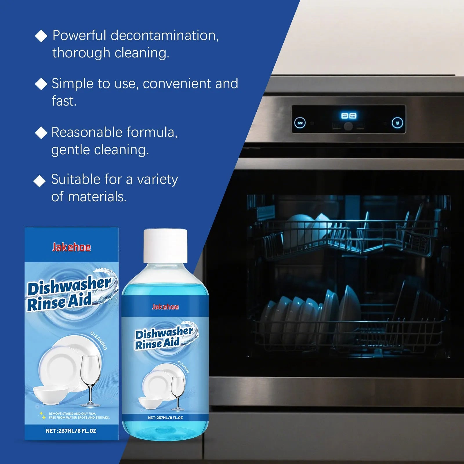 237mL bottle of dishwasher detergent aid cleaning gel for removing oil stains.
