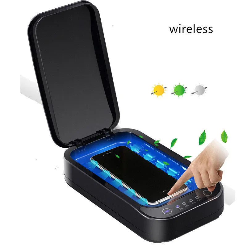 Blue and white ultraviolet disinfection box for mobile phones