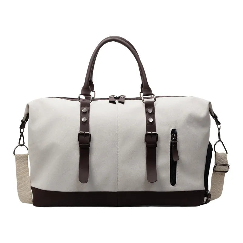 Canvas travel shoulder bag for men and women in solid black colour, breathable fabric, compact unisex design