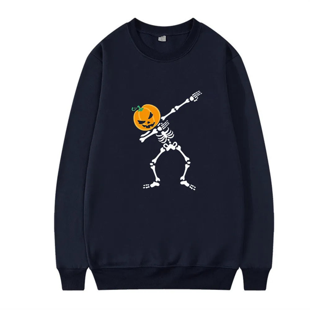 Women's printed long sleeve crew neck top in multiple colours on a size chart background.