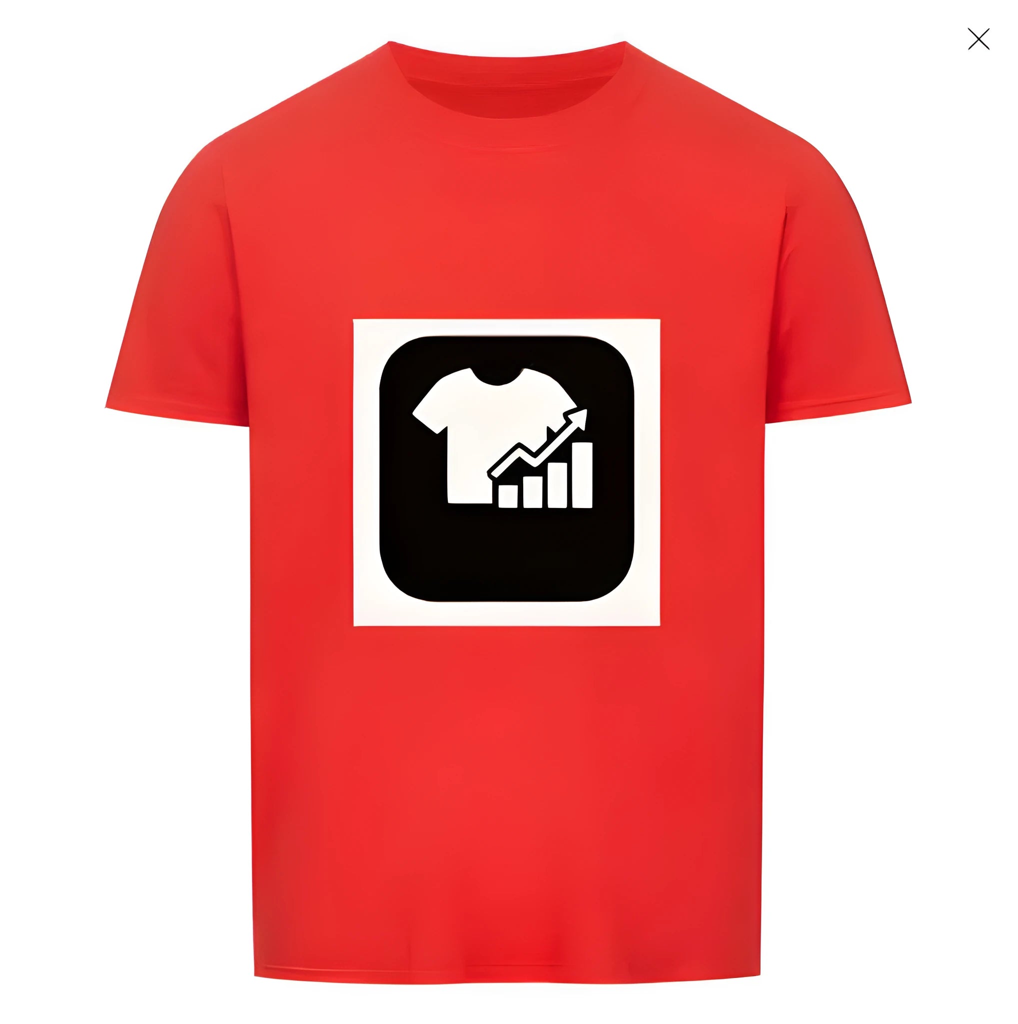 Red and white striped short sleeve t-shirt with a Japanese retro style on a hanger.