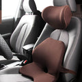 Memory cotton car lumbar support cushion in beige, shown in both waist pad only and waist pad with headrest styles.