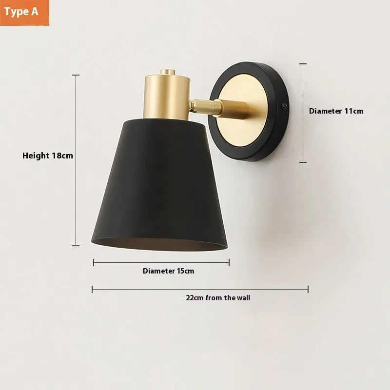 Nordic style iron wall lamp in a choice of four designs for bedside or living room wall mounting.