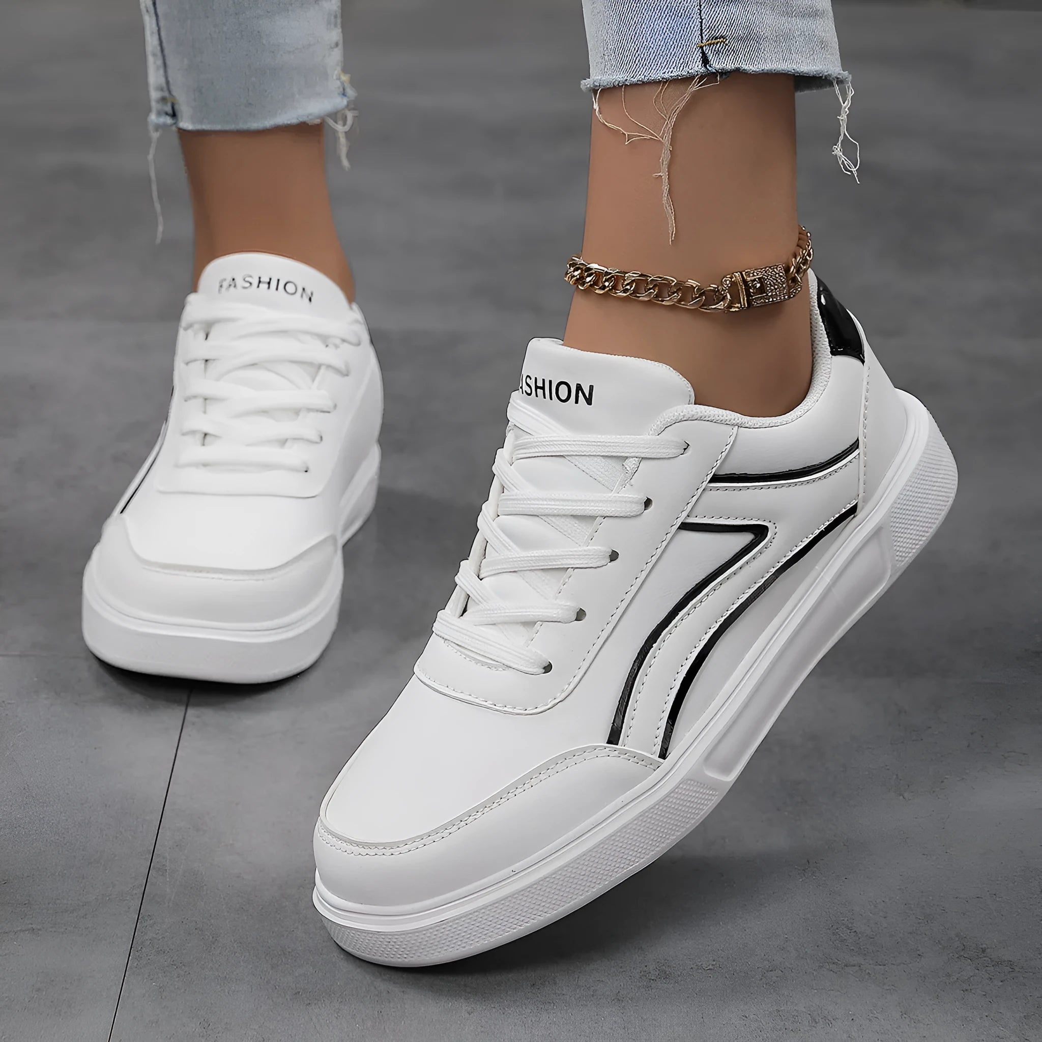 Plus size female board shoes with breathable mesh upper and rubber sole in solid colour low top style