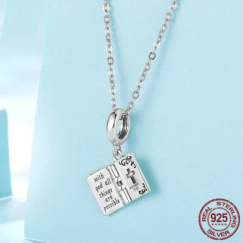 925 sterling silver open and close cross pendant bead with pearlescent finish on white background