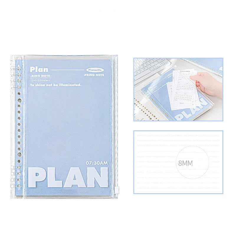 A5 PVC spiral notebook in blue or white colour with spiral binding for loose sheet storage