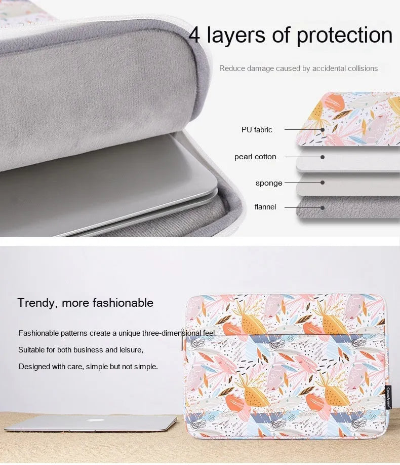 White waterproof PU leather laptop inner sleeve for 14-inch computers.