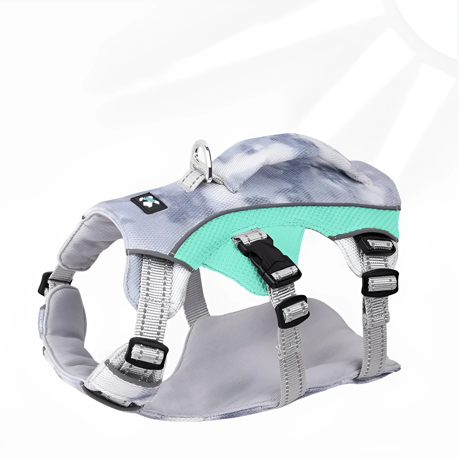 Light blue reflective dog chest strap for cooling vest attachment