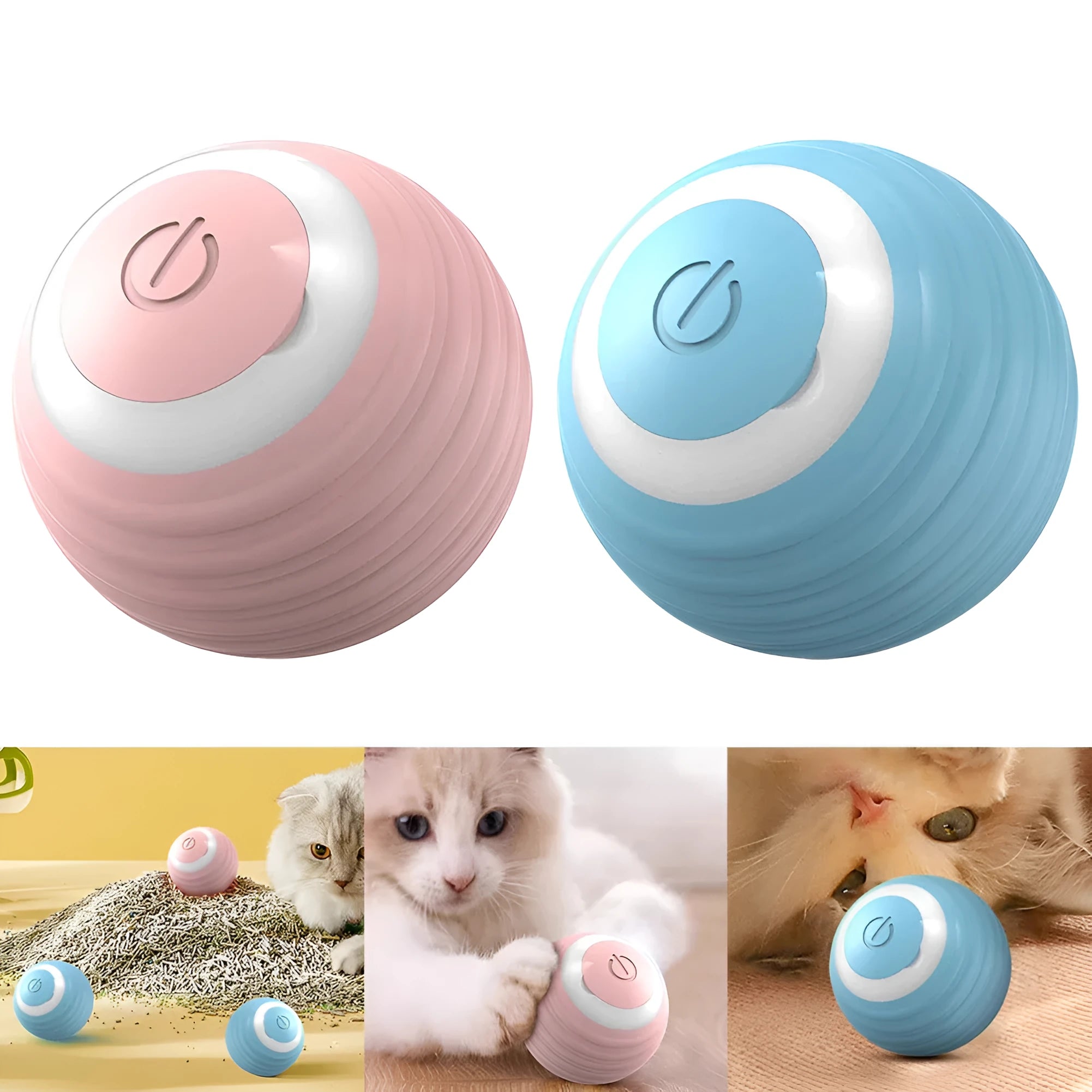 Blue automatic moving cat toy ball with rechargeable battery for indoor feline play