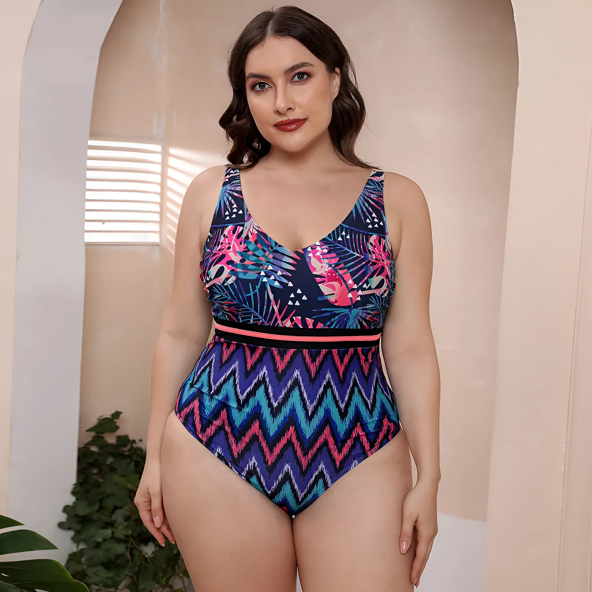 Women's printed spaghetti straps striped vest one-piece swimsuit in blue and white pattern options