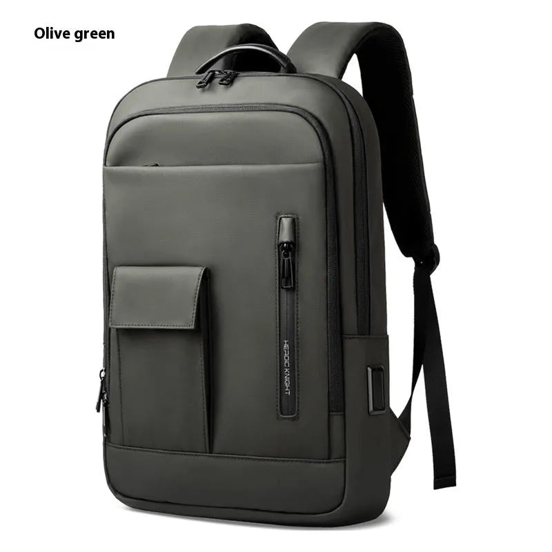 Lightweight Oxford cloth men's backpack in dark grey with sewing line detail