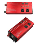 12V 24V to 110V 1200W car inverter with LED display, black, US outlet, air cooling fins visible