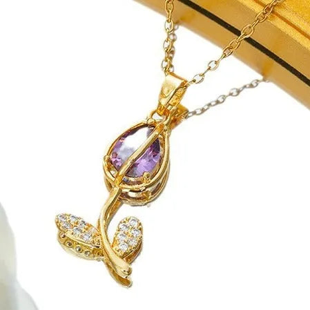 Zircon tulip necklace for women with flower pendant on adjustable chain in gold colour options