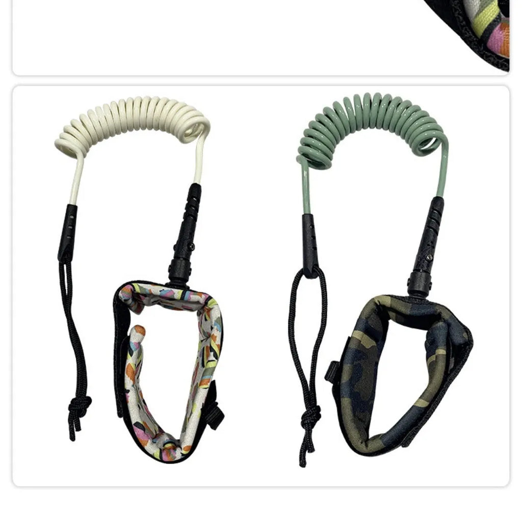 Surfboard hand holding rope showing pulp rope construction with elastic properties for 50kg tension capacity