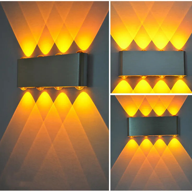 8W LED modern aluminium wall lamp in black finish, 180x60x30mm, for corridor or TV background lighting