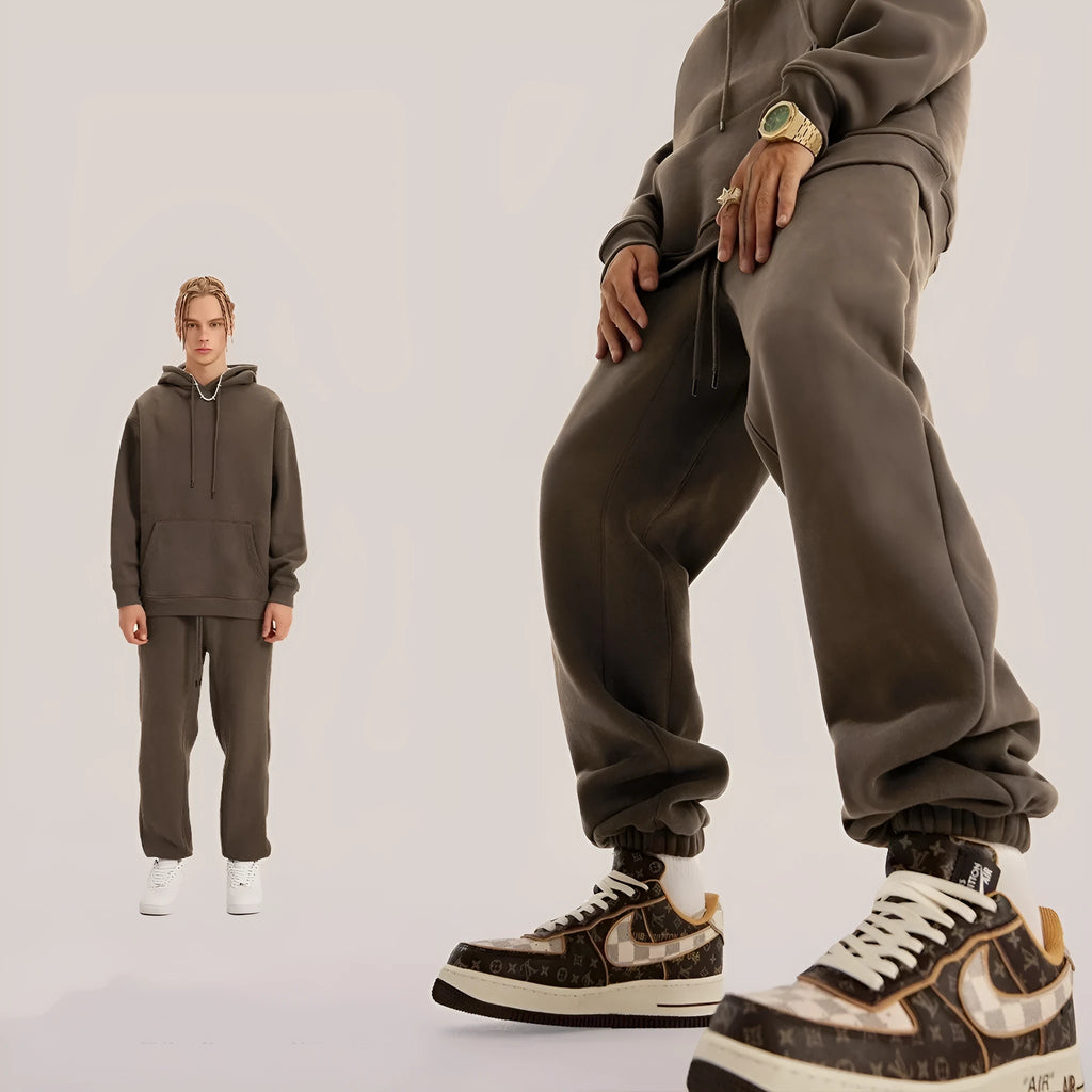 Men's solid colour velvet sweatpants with elastic ankle band in various colour options