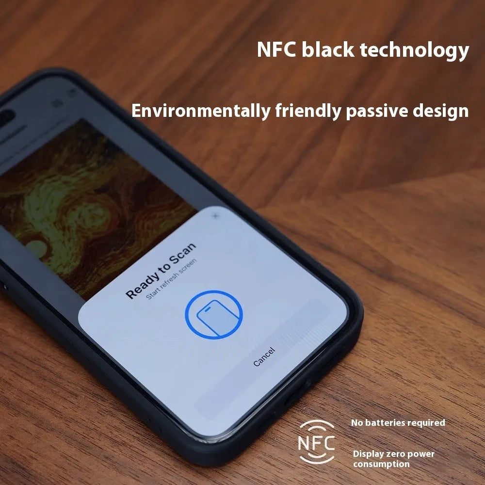NFC projection screen four-color e-ink bracket phone case for iPhone in graphite black with custom display