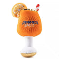 Yellow wine glass shaped plush dog chew toy with squeaker for dental cleaning