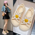 PVC non-slip sandals with flower pattern in beige, round head, lightweight design for women