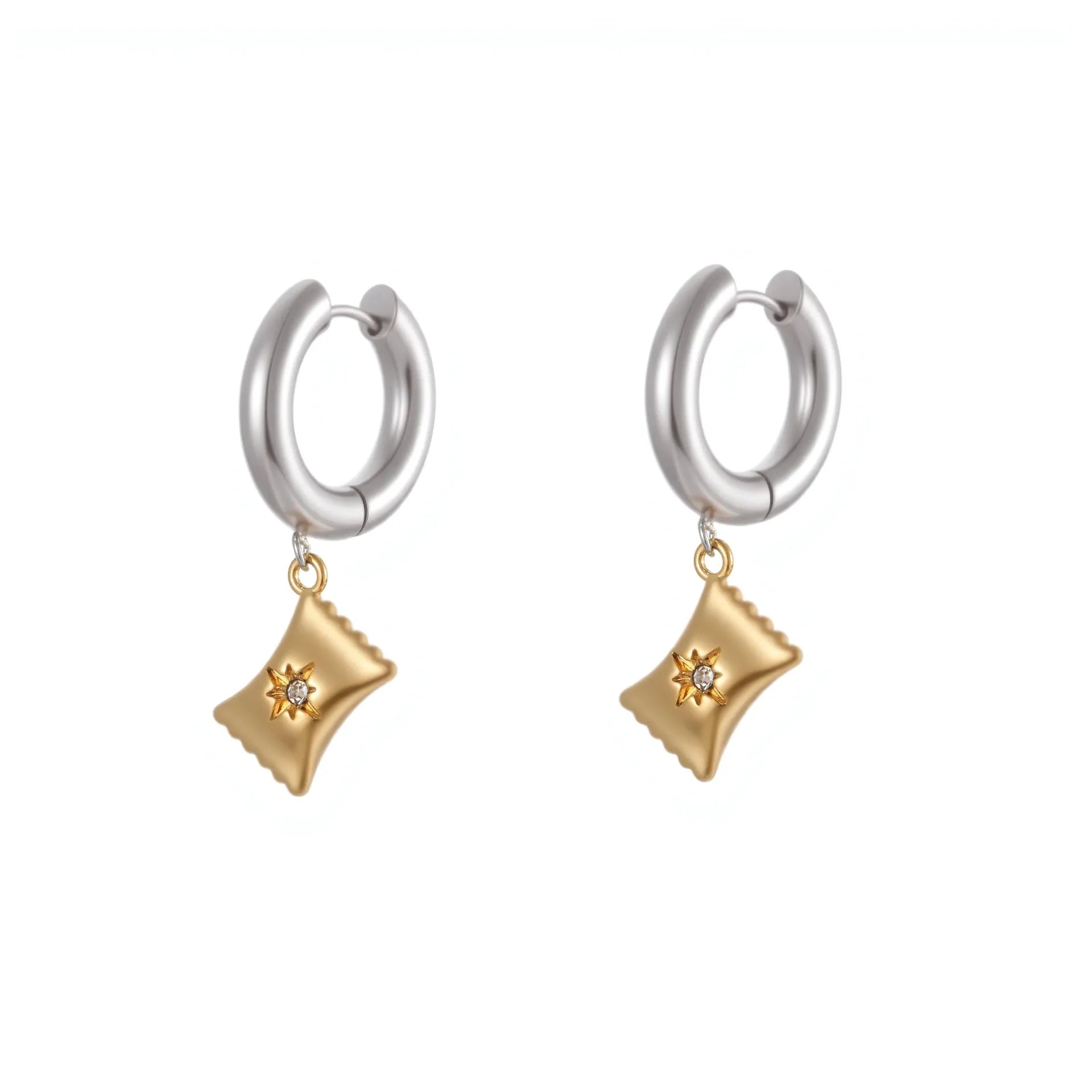 Women's stainless steel drop earrings with 18K gold electroplating in Christmas tree and heart shapes.