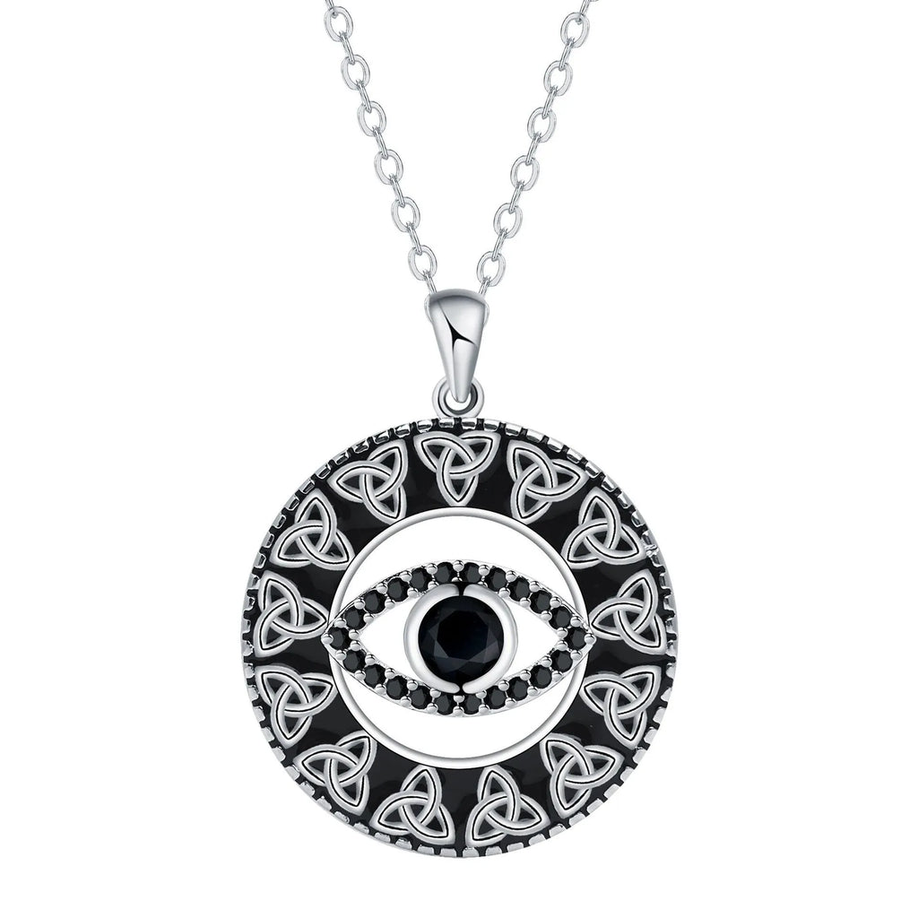 Devil's eye copper pendant necklace with electroplated finish and cross chain for women