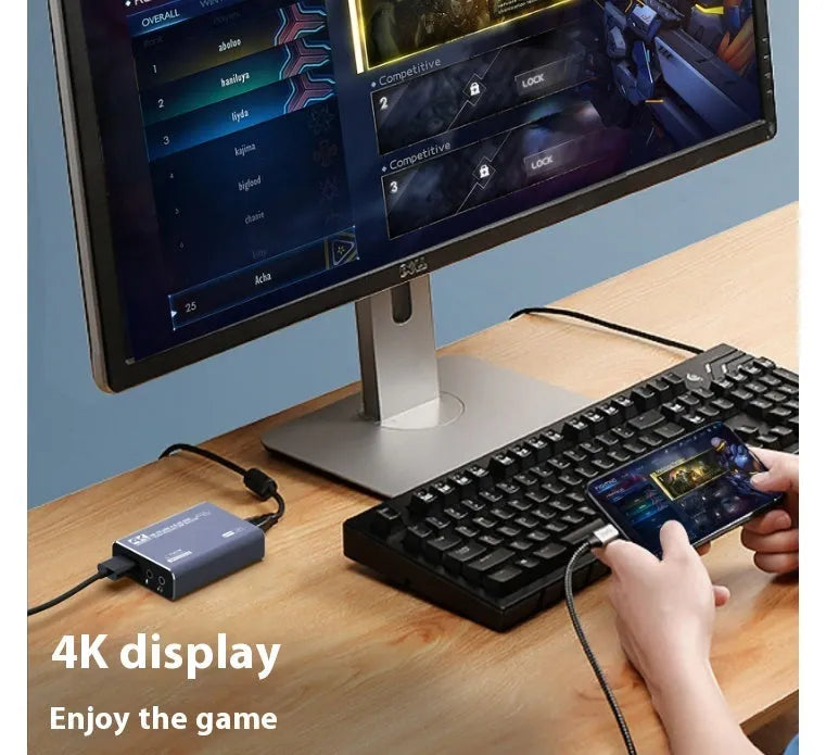 Black 4K gaming set-top box with MS2131 chip for 1080p output and audio recording