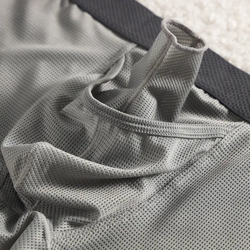 Men's Ice Silk mesh breathable boxer shorts in black, low waist nylon knit underwear