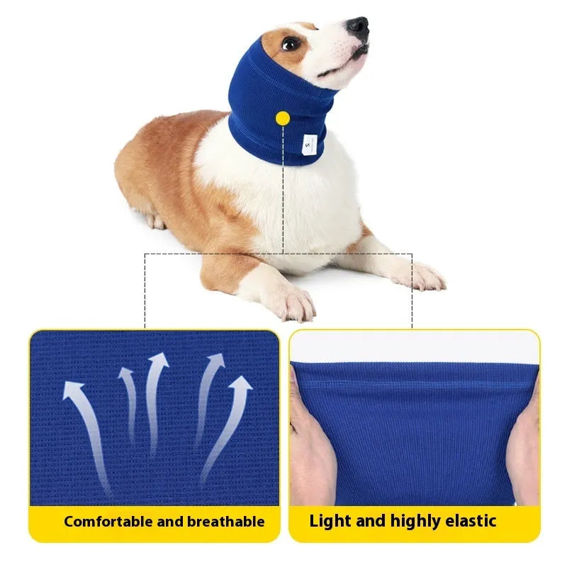 Blue or grey polyester dog headband scarf comforter pet accessory in S M L sizes