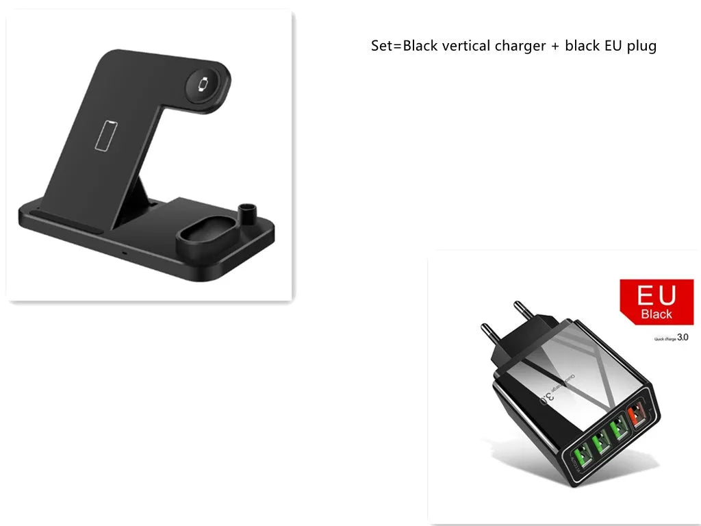 Foldable 4-in-1 wireless charging station for iPhone, Apple Watch, AirPods and Apple Pencil on a desk
